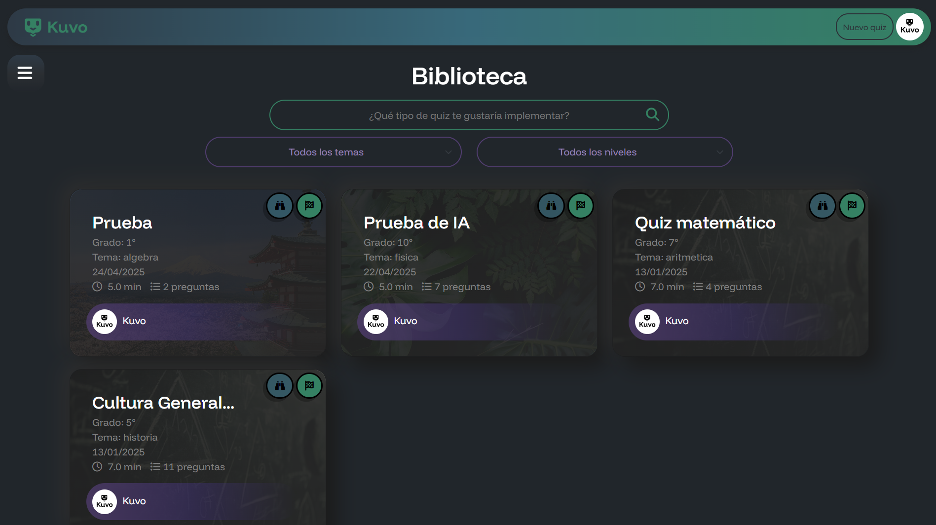 Interfaz de la biblioteca pública de quices